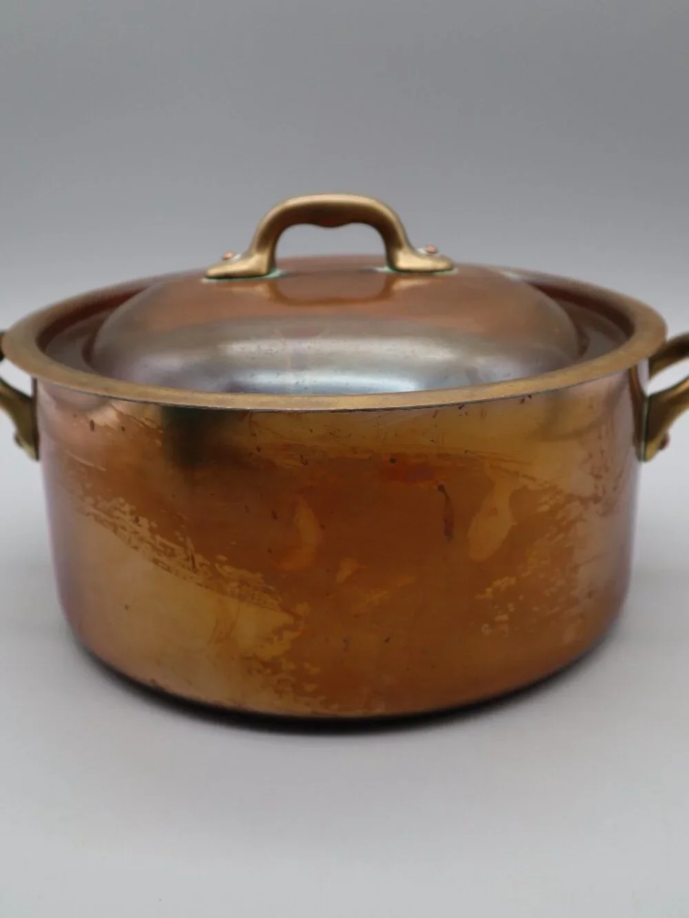 Vtg French Copper Faitout Pot Casserole Dutch Oven w/ Lid 8